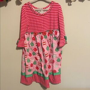 Bonnie Jean Pink and Red Striped Christmas dress girls size 6X